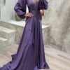 Women's Prom Dress Party Dress Satin Dress Long Dress Maxi Dress Wine Purple Green Long Sleeve Pure Color Lace Up Fall Winter Autumn V Neck Fashion Winter Dress Evening Party Vacation 2023 S M L XL -Tesla Style lvpnaa1694596883211