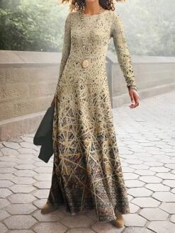 Women's Work Dress Casual Dress A Line Dress Fashion Winter Dress Daily Long Dress Maxi Dress Print Crew Neck Long Sleeve Floral Regular Fit Black Blue Khaki Fall Winter S M L XL XXL -Tesla Style lvrios1694426139797