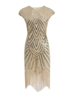 Women‘s Halloween Dress Party Dress Fringe Dress Sequin Dress Midi Dress Silver Black White Sleeveless Floral Sequins Summer Spring Fall Crew Neck Party Party Summer Dress 2023 XS S M L XL XXL -Tesla Style lvwnez1639031522003