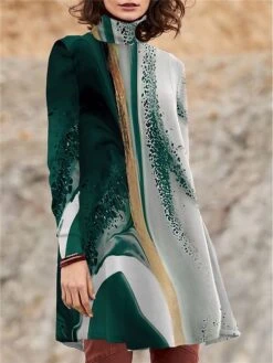 Women's Work Dress Casual Dress Swing Dress Fashion Winter Dress Daily Mini Dress Print Turtleneck Long Sleeve Floral Geometric Regular Fit Black Blue Purple Fall Winter S M L XL XXL -Tesla Style lvxdxk1694151643803