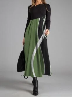 Women's Work Dress Casual Dress Swing Dress Fashion Winter Dress Daily Long Dress Maxi Dress Button Print V Neck Long Sleeve Geometric Color Block Regular Fit Red Blue Brown Fall Winter S M L XL XXL -Tesla Style lvxrum1697524338735