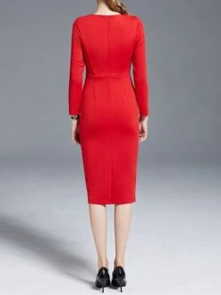 Women's Work Dress Sheath Dress Semi Formal Dress Fashion Winter Dress Office Workfashion Midi Dress Zipper Crew Neck 3/4 Length Sleeve Plain Regular Fit Black Red Fall Winter S M L XL XXL -Tesla Style lvylxq1695030989057