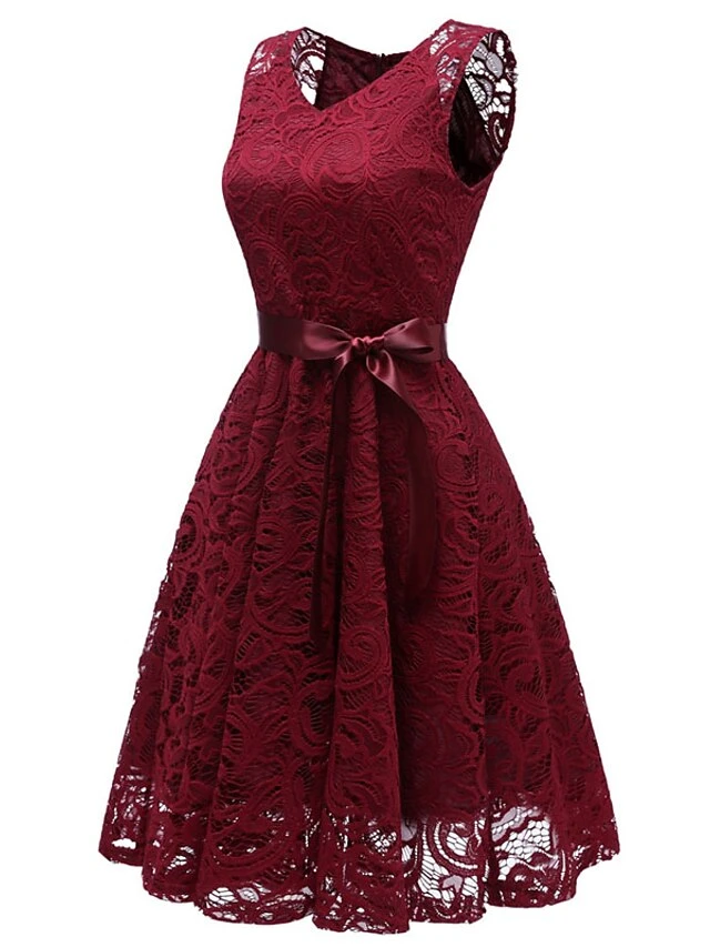 Women's Party Dress Vintage Tea Dresses Lace Dress Homecoming Dress Knee Length Dress Pink Wine Navy Blue Sleeveless Pure Color Lace Summer Spring Fall V Neck Vintage Party Wedding Guest Dress 10 Women's Party Dress Vintage Tea Dresses Lace Dress Homecoming Dress Knee Length Dress Pink Wine Navy Blue Sleeveless Pure Color Lace Summer Spring Fall V Neck Vintage Party Wedding Guest Dress - Image 8