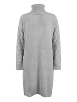 Women's Sweater Dress Winter Dress Jumper Dress Midi Dress Hollow Out Split Daily Date Going Out Active Fashion Turtleneck Long Sleeve 2023 Loose Fit Gray Color S M L XL Size -Tesla Style lwhkug1692931421338