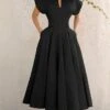 Women's Prom Dress Party Dress Wedding Guest Dress Long Dress Maxi Dress Black Green Short Sleeve Pure Color Ruched Summer Spring Split Neck Fashion Evening Party Wedding Guest Vacation Loose Fit 2023 -Tesla Style lwuzue1681954822674