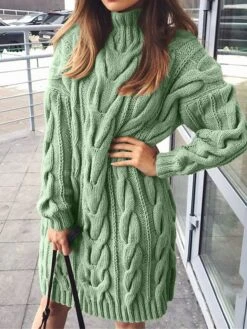 Women's Sweater Dress Winter Dress Jumper Dress Mini Dress Ribbed Outdoor Daily Holiday Fashion Streetwear Turtleneck Long Sleeve 2023 Loose Fit Black Pink Blue Color S M L XL XXL Size -Tesla Style lwvhqm1693987767947