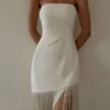 Women's Fringe Dress Bodycon Midi Dress White Black Sleeveless Pure Color Backless Tassel Fringe Spring Summer Strapless Stylish Elegant Sexy Slim 2022 S M L / Party Dress -Tesla Style lwyzqo1655372868631