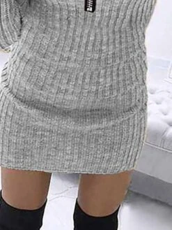 Women's Sweater Dress Jumper Dress Casual Dress Mini Dress Warm Pure Color Outdoor Casual Daily Going Out V Neck Long Sleeve Zipper 2023 Slim Gray S M L XL -Tesla Style lxgvay1695279237682