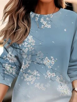 Women's Casual Dress Sweatshirt Dress Winter Dress Floral Ombre Print Crew Neck Mini Dress Fashion Streetwear Outdoor Daily Long Sleeve Loose Fit White Blue Fall Winter S M L XL XXL -Tesla Style lxnqio1695036877045