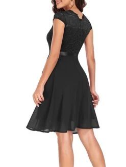 Women's Party Dress Lace Dress Cocktail Dress Midi Dress Black Pink Wine Short Sleeve Pure Color Lace Spring Fall Winter Crew Neck Fashion Winter Dress Wedding Guest Vacation 2023 S M L XL XXL -Tesla Style lxqzfl1692179778025