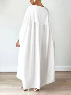 Women's Work Dress Black Dress White Dress Fashion Long Dress Maxi Dress Ruched Split Crew Neck Long Sleeve Plain Loose Fit Black White Yellow Fall S M L XL XXL -Tesla Style lxxhmt1693203350547