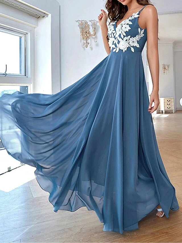 Women's Long Dress Maxi Dress Party Dress A Line Dress Slip Dress Floral Fashion Modern Party Date Lace Backless Sleeveless Strap Dress Regular Fit Blue Spring Summer S M L XL 6 Women's Long Dress Maxi Dress Party Dress A Line Dress Slip Dress Floral Fashion Modern Party Date Lace Backless Sleeveless Strap Dress Regular Fit Blue Spring Summer S M L XL - Image 4