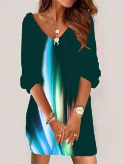 Women's Casual Dress Sweatshirt Dress Summer Dress Ombre Print V Neck Mini Dress Fashion Streetwear Outdoor Daily 3/4 Length Sleeve Loose Fit Yellow Wine Green Summer Spring S M L XL XXL -Tesla Style lyoqit1691053524132