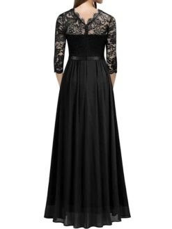 Women's Prom Dress Party Dress Lace Dress Long Dress Maxi Dress Green 3/4 Length Sleeve Pure Color Lace Summer Spring Fall Crew Neck Fashion 2023 XXL -Tesla Style lzgiiv1630657931759