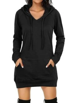 Women's Casual Dress Hoodie Dress Winter Dress Mini Dress Pocket Outdoor Daily Going Out Active Fashion Hooded Long Sleeve 2023 Loose Fit Black Red Navy Blue Color S M L XL XXL Size -Tesla Style maaewt1693559091056