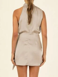 Women's Party Dress Homecoming Dress Cocktail Dress Mini Dress Black Champagne Light Green Sleeveless Pure Color Lace Up Spring Fall Winter Halter Neck Fashion Wedding Guest Birthday Vacation Loose -Tesla Style maarhl1693535344347