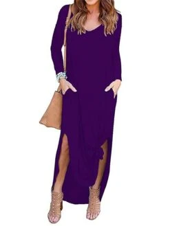 Women's Work Dress Semi Formal Dress Fashion Long Dress Maxi Dress Split Asymmetrical V Neck Long Sleeve Plain Regular Fit Wine Purple Army Green Fall Winter S M L XL XXL -Tesla Style majbso1694054423655