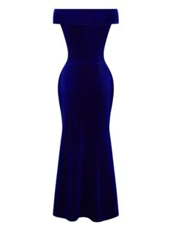 Women‘s Cocktail Party Dress Wedding Guest Dress Velvet Dress Long Dress Maxi Dress Blue Short Sleeve Pure Color Ruffle Winter Fall Spring V Neck Elegant Vacation 2023 S M L XL -Tesla Style maphag1677574174535