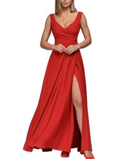 Women‘s Prom Party Dress Swing Dress Long Dress Maxi Dress Black Wine Red Sleeveless Pure Color Backless Winter Fall Spring V Neck Fashion Evening Party 2023 S M L XL XXL -Tesla Style masyeq1671444695493