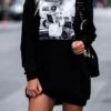 Women's Casual Dress Hoodie Dress Shift Dress Print Print V Neck Mini Dress Fashion Streetwear Outdoor Daily Long Sleeve Loose Fit Black Khaki Dark Gray Fall S M L XL XXL -Tesla Style mavwdp1693206788082