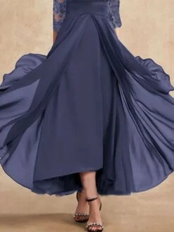 Women's Prom Dress Party Dress Lace Dress Long Dress Maxi Dress Dark Blue Half Sleeve Pure Color Lace Spring Fall Winter Crew Neck Fashion Winter Dress Evening Party Wedding Guest 2023 S M L XL XXL -Tesla Style mazepq1692769531152