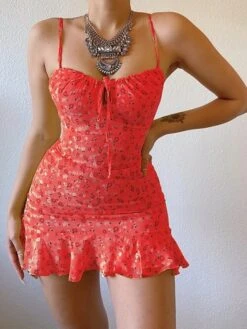 Women's Party Dress Sundress Strap Dress Mini Dress White Yellow Pink Sleeveless Floral Ruffle Summer Spring Cold Shoulder Stylish 2022 S M L XL XXL -Tesla Style mbjcum1631066958393