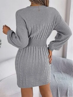 Women's Sweater Dress Winter Dress Jumper Dress Mini Dress Active Pure Color Outdoor Casual Holiday Vacation Crew Neck Long Sleeve Cut Out 2023 Loose Fit Wine Khaki Gray S M L -Tesla Style mbmjlb1697526809116