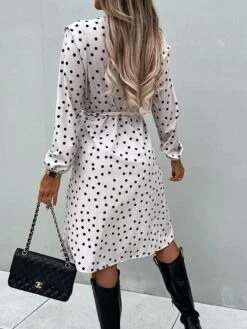 Women's Work Dress Sheath Dress Semi Formal Dress Fashion Midi Dress Lace Up Split V Neck Long Sleeve Polka Dot Loose Fit Black White Red Fall Winter S M L XL XXL -Tesla Style mbwjvv1692080012146