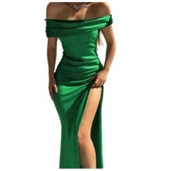 Women‘s Party Dress Black Dress Satin Midi Dress Green Blue Wine Sleeveless Pure Color Split Ruched Spring Summer Off Shoulder Party Party 2023 S M L XL XXL 3XL -Tesla Style mcnwcs1669444926497