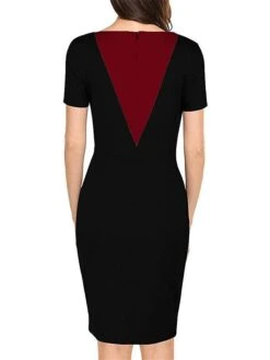 Women's Work Dress Sheath Dress Semi Formal Dress Fashion Midi Dress Patchwork Crew Neck Short Sleeve Color Block Slim Black White Wine Summer Spring S M L XL XXL -Tesla Style mcrquh1679311687466