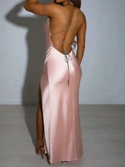 Women's Party Dress Homecoming Dress Satin Dress Pink Dress Long Dress Maxi Dress Black Sleeveless Pure Color Lace Up Summer Spring Fall Spaghetti Strap Fashion Party Birthday Evening Party Slim 2023 -Tesla Style mcydou1669448381990
