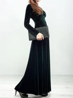 Women‘s Party Dress Wedding Guest Dress Velvet Dress Long Dress Maxi Dress Black Wine Royal Blue Long Sleeve Pure Color Ruched Fall Spring V Neck Fashion Party Winter Dress Evening Party 2023 S M L XL -Tesla Style mdhzsl1664516294149