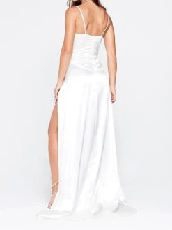 Women's Party Dress Satin Dress Emerald Green Dress Long Dress Maxi Dress White Pink Wine Sleeveless Pure Color Split Summer Spring Spaghetti Strap Elegant Party Vacation Spring Dress 2023 S M L XL -Tesla Style mdmkdo1644836940989