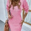 Women's Sweater Dress Jumper Dress Casual Dress Midi Dress Fashion Pure Color Outdoor Daily Vacation Going Out Crew Neck Long Sleeve Patchwork 2023 Regular Fit Pink Dark Gray S M L XL