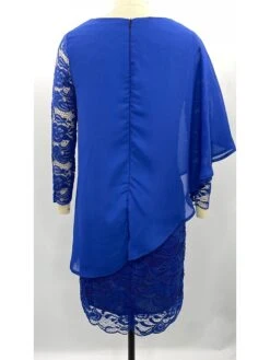 Women's Party Dress Work Dress Sheath Dress Midi Dress Navy Blue Blue Green 3/4 Length Sleeve Pure Color Lace Spring Fall Crew Neck Mature Office Summer Dress Spring Dress 2023 S M L XL XXL 3XL 4XL -Tesla Style mdsuxc1693290258529