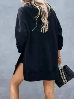 Women's Casual Dress Hoodie Dress Plain Dress Mini Dress Pocket Split Outdoor Street Daily Active Fashion Hooded Long Sleeve 2023 Loose Fit Black White Orange Color S M L XL XXL Size -Tesla Style mdudrq1693558026740