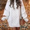 Women's Sweater Dress Jumper Dress Casual Dress Mini Dress Warm Pure Color Outdoor Casual Daily Going Out Crew Neck Long Sleeve 2023 Loose Fit White XL XXL 3XL -Tesla Style mefeiv1695643743337