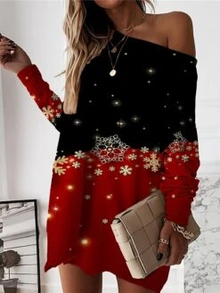 Women‘s Christmas Casual Dress Sweatshirt Dress Mini Dress Warm Fashion Outdoor Holiday Crew Neck Print Snowman Loose Fit Black Red Green S M L XL XXL -Tesla Style mehtpa1694661938197