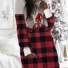 Women's Christmas Hoodie Dress Winter Dress Mini Dress Wine Fuchsia Red Navy Blue Long Sleeve Plaid Elk Tree Pocket Print Winter Fall Hooded Casual Loose Fit 2022 S M L XL XXL 3XL