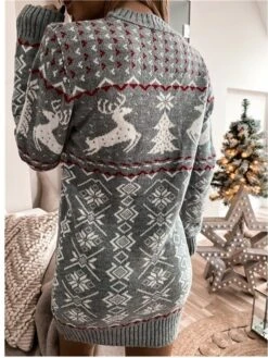Women‘s Christmas Sweater Dress Winter Dress Sheath Dress Short Mini Dress Red Navy Blue Gray Long Sleeve Elk Snowman Snowflake Knit Fall Winter Round Neck Turtleneck Stylish Casual 2022 S M L XL XXL -Tesla Style memlix1663151841795