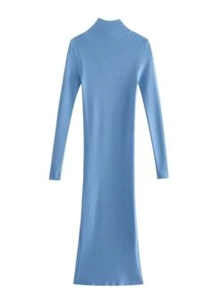 Women's Sweater Dress Winter Dress Jumper Dress Midi Dress Split Outdoor Street Daily Fashion Streetwear Stand Collar Long Sleeve 2023 Loose Fit Black Blue Brown Color S M Size -Tesla Style mempva1694594622958