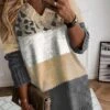 Women's Sweater Dress Winter Dress Jumper Dress Mini Dress Fashion Leopard Outdoor Street Daily Vacation V Neck Long Sleeve Print 2023 Loose Fit Khaki S M L XL -Tesla Style mescmn1693906959108