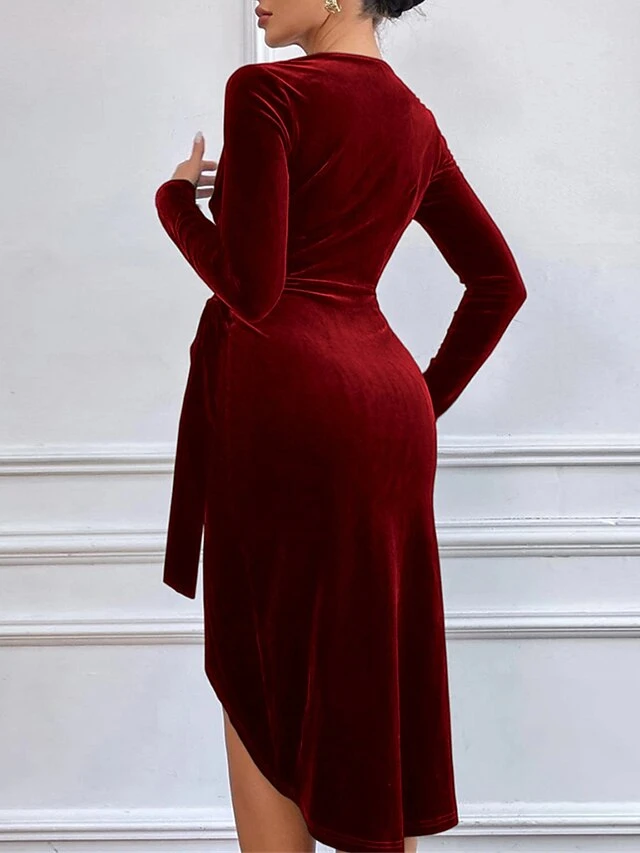 Women‘s Christmas Party Dress Velvet Dress Cocktail Dress Midi Dress Wine Long Sleeve Pure Color Lace Up Spring Fall Winter V Neck Fashion Winter Dress Wedding Guest Vacation 2023 S M L XL 4 Women‘s Christmas Party Dress Velvet Dress Cocktail Dress Midi Dress Wine Long Sleeve Pure Color Lace Up Spring Fall Winter V Neck Fashion Winter Dress Wedding Guest Vacation 2023 S M L XL - Image 2