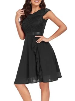 Women's Party Dress Lace Dress Cocktail Dress Midi Dress Black Pink Wine Short Sleeve Pure Color Lace Spring Fall Winter Crew Neck Fashion Winter Dress Wedding Guest Vacation 2023 S M L XL XXL -Tesla Style mffkhg1692179777241