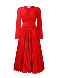 Women's Work Dress Sheath Dress Swing Dress Fashion Winter Dress Office Daily Midi Dress Lace Up Pleated V Neck Long Sleeve Plain Regular Fit Black Yellow Pink Fall Winter S M L XL XXL -Tesla Style mfokrb1695027369140