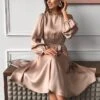 Women‘s Satin Dress Swing Dress Midi Dress Green Khaki Red Long Sleeve Pure Color Lace Up Summer Spring Fall Crew Neck Party Elegant Party Lantern Sleeve 2023 S M L XL XXL / Summer Dress -Tesla Style mghuqr1622633825592