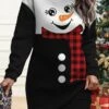 Women's Christmas Casual Dress Sweatshirt Dress Mini Dress Warm Fashion OutdoorVacation Crew Neck Print Snowman Loose Fit Black White Burgundy S M L XL XXL