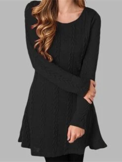 Women's Sweater Dress Jumper Dress Casual Dress Mini Dress Fashion Pure Color Outdoor Daily Going Out Crew Neck Long Sleeve 2023 Regular Fit Black White Wine S M L XL XXL -Tesla Style mgrfpt1696434474100