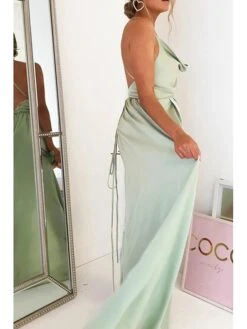 Women's Prom Dress Party Dress Satin Dress Long Dress Maxi Dress Light Green Wine Sleeveless Pure Color Split Summer Spring Fall Spaghetti Strap Fashion Party Birthday Evening Party 2023 S M L XL -Tesla Style mhcuyc1671775308594