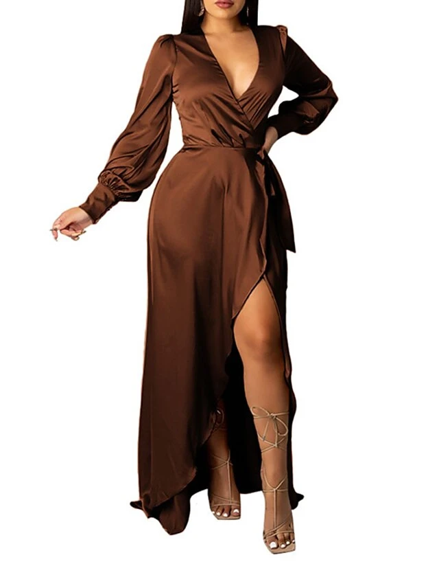 Women‘s Wedding Guest Dress Party Dress Satin Dress Sheath Dress Swing Dress Long Dress Maxi Dress Black Yellow Pink Long Sleeve Pure Color Lace Up Winter Fall Spring V Neck Mature Winter Dress 2023 21 Women‘s Wedding Guest Dress Party Dress Satin Dress Sheath Dress Swing Dress Long Dress Maxi Dress Black Yellow Pink Long Sleeve Pure Color Lace Up Winter Fall Spring V Neck Mature Winter Dress 2023 - Image 19